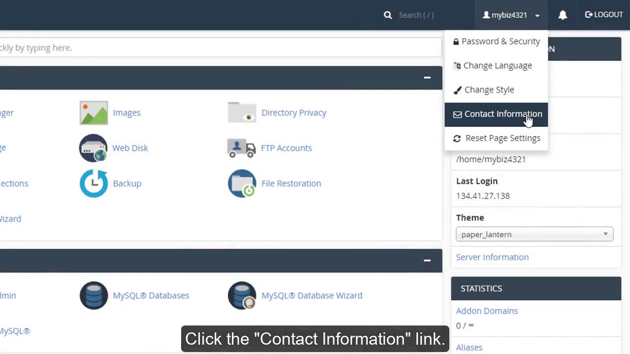 How to change contact information in cPanel