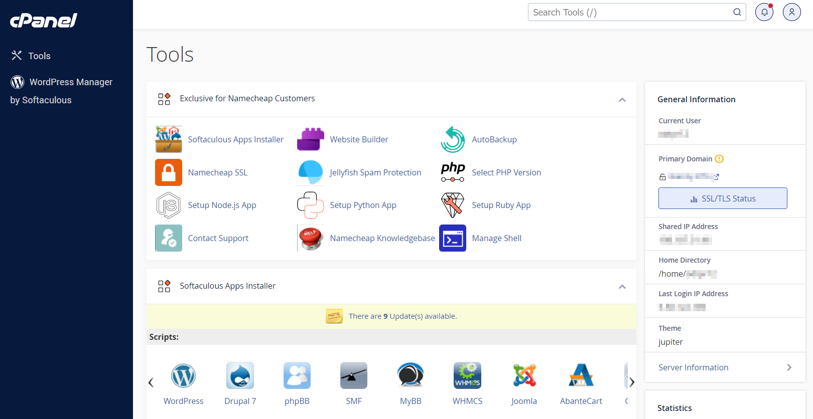 cPanel control panel overview